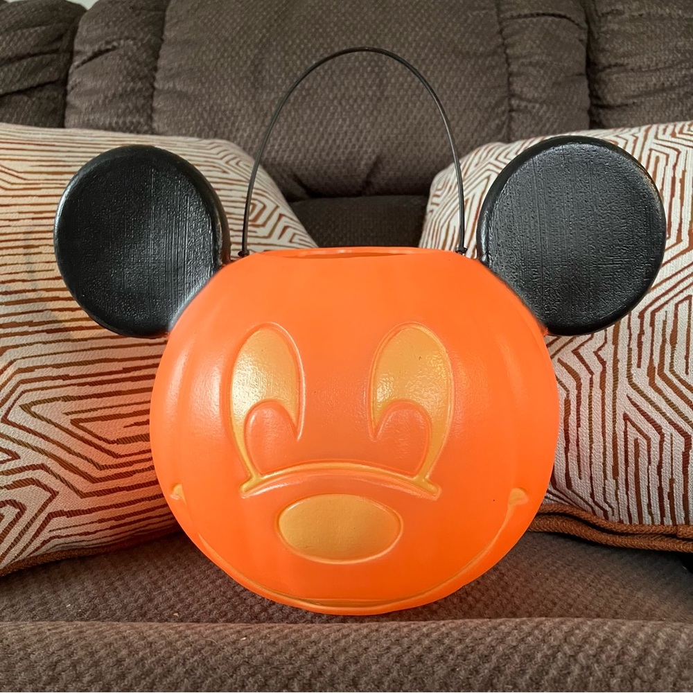 Vintage Halloween Mickey Mouse Trick-or-Treat Pumpkin Blow Mold Candy Bucket